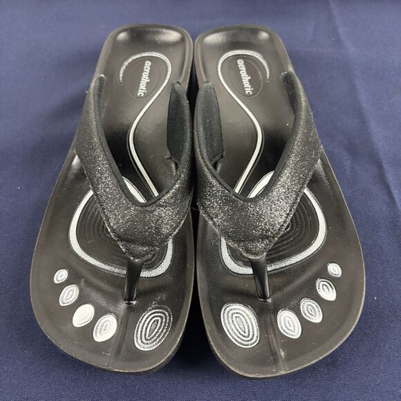 Aerothotic Black Sparkle Glitter Thong Sandals Rubber soles Size 7/37 - Picture 2 of 7